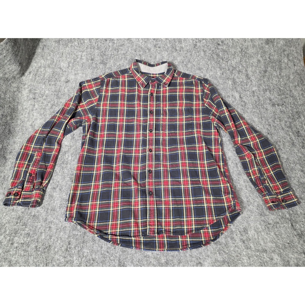 Mens Shirt L Red Plaid Flannel Long Sleeve Button Down Cotton Eddie Bauer
